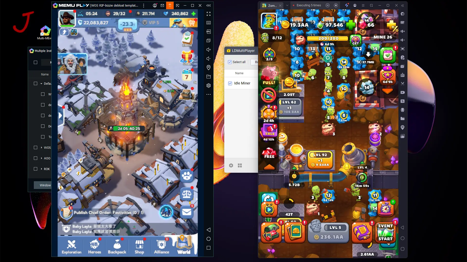 Multiple Android Emulator Games Loaded